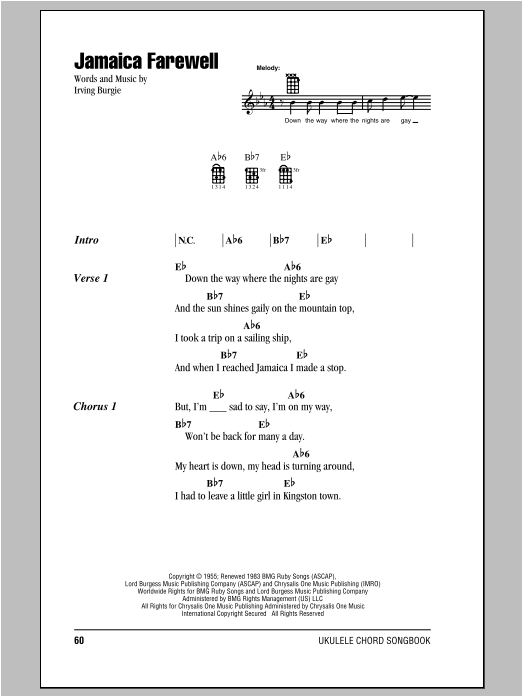Harry Belafonte Jamaica Farewell sheet music notes and chords - Download Printable PDF and start playing in minutes.