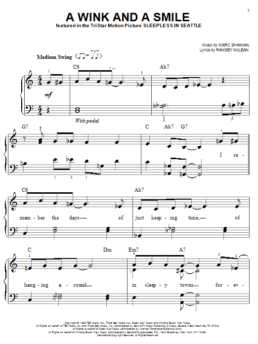 Learn to play Harry Connick, Jr. A Wink And A Smile sheet music for Easy Piano in minutes. Price: 6.9900$ Harry Connick, Jr. A Wink And A Smile sheet music notes and chords arranged for Easy Piano