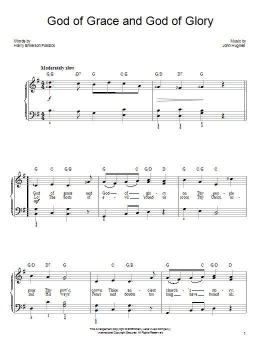 Harry Emerson Fosdick God Of Grace And God Of Glory sheet music notes and chords. Download Printable PDF.