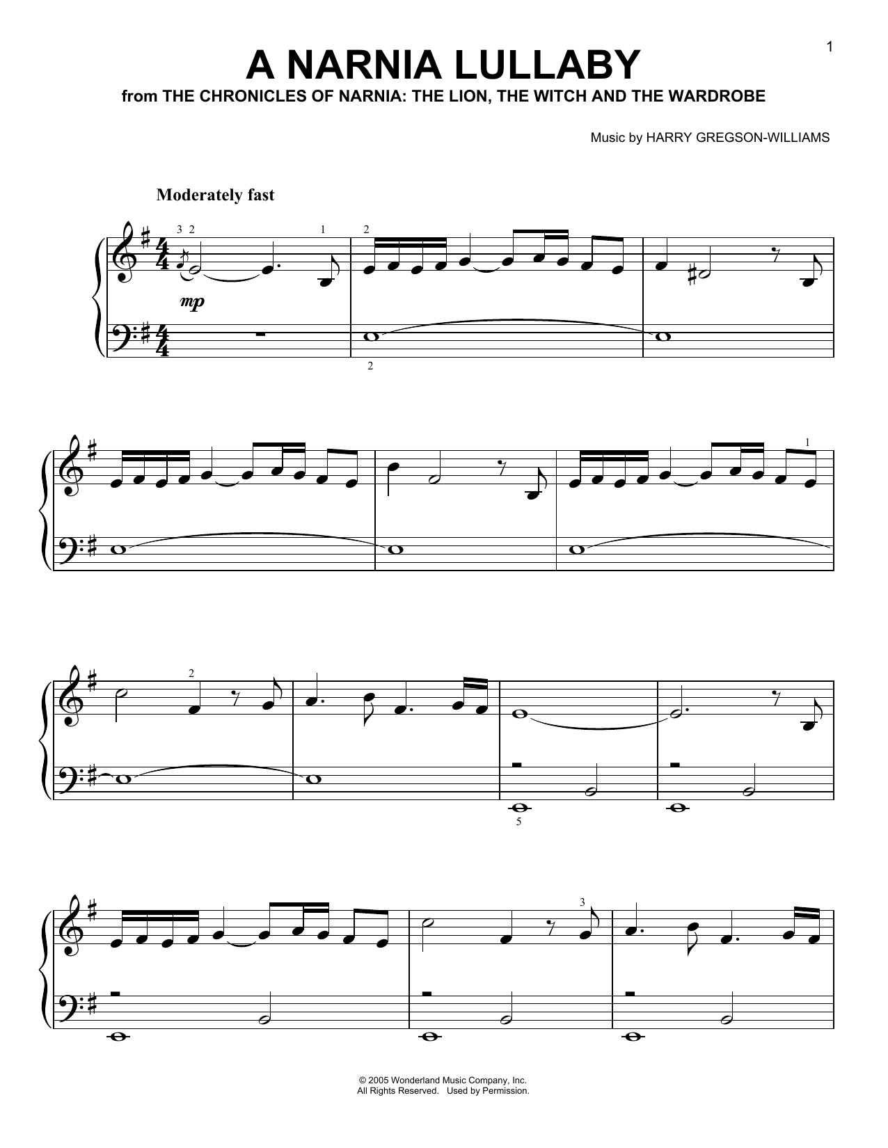 Harry Gregson-Williams A Narnia Lullaby sheet music notes and chords arranged for Easy Piano