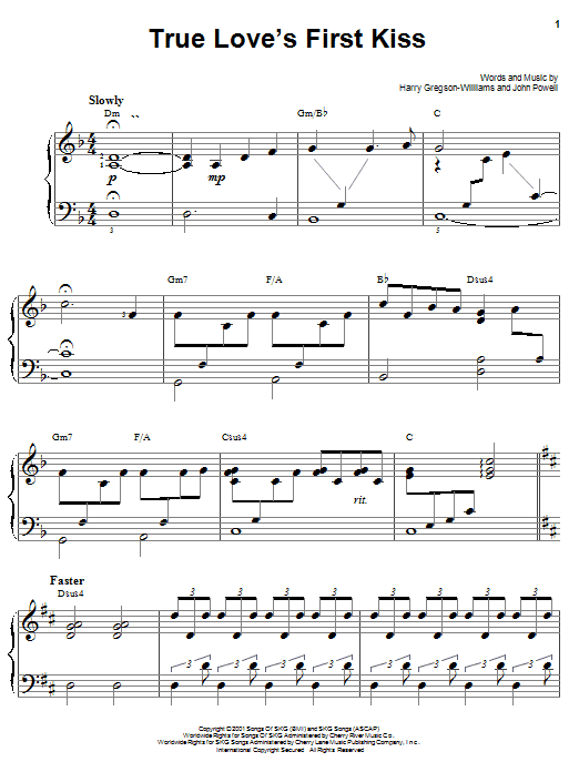 Harry Gregson-Williams True Love's First Kiss sheet music notes and chords. Download Printable PDF.