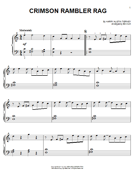 Learn to play Harry Austin Tierney Crimson Rambler Rag sheet music for Easy Piano in minutes. Price: 6.9900$ Harry Austin Tierney Crimson Rambler Rag sheet music notes and chords arranged for Easy Piano