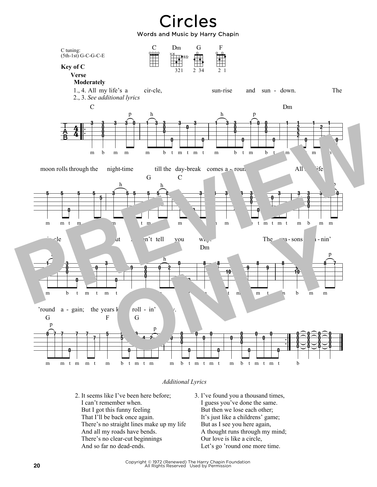 Harry Chapin Circle (Circles) sheet music notes and chords. Download Printable PDF.