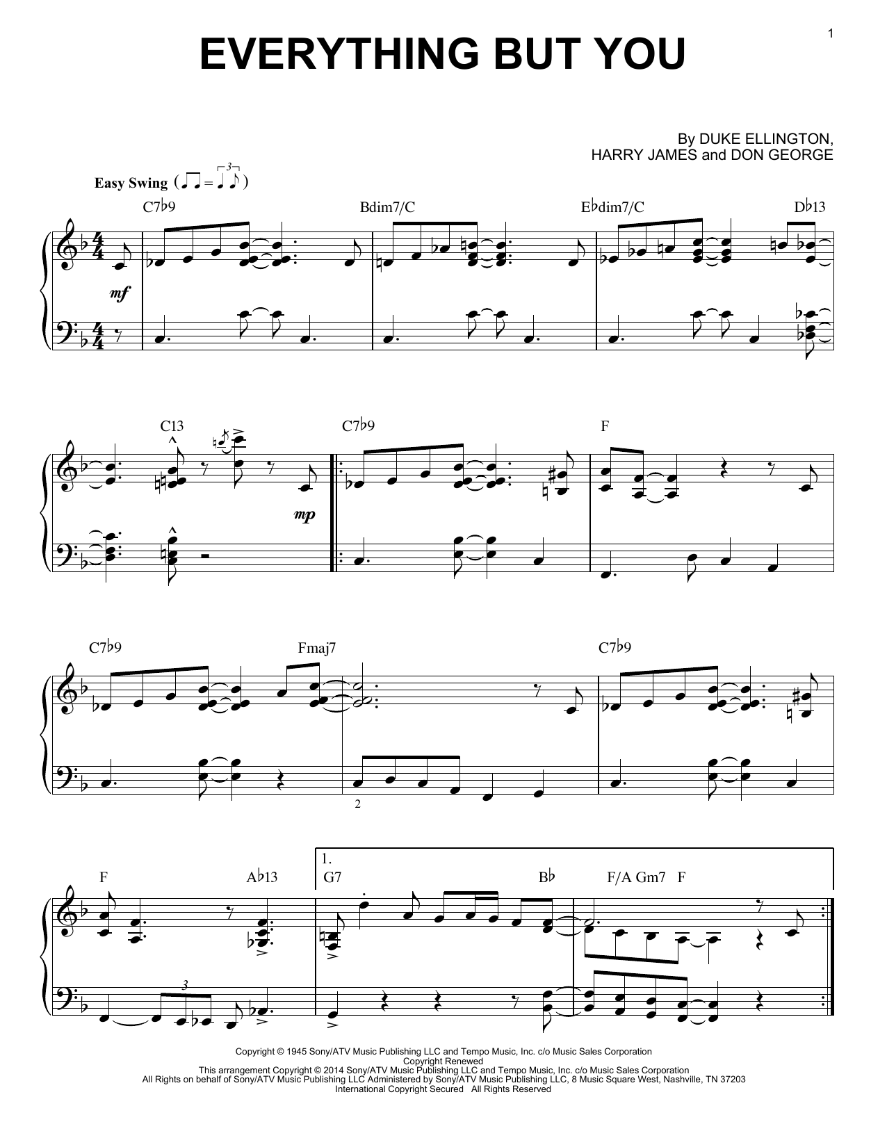 Learn to play Harry James Everything But You sheet music for Piano Solo in minutes. Harry James Everything But You sheet music notes and chords. Download Printable PDF.
