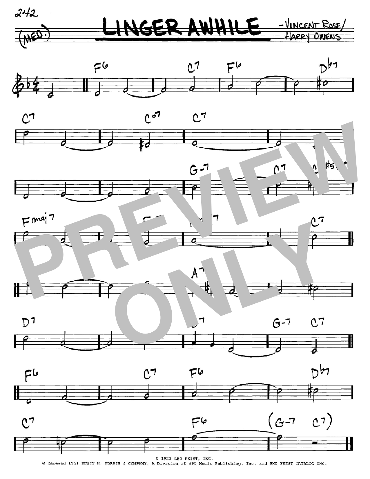 Harry Owens Linger Awhile sheet music notes and chords. Download Printable PDF.