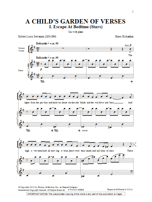 Learn to play Harry Richardson A Child's Garden Of Verses sheet music for SSA Choir in minutes. Price: 3.9900$ Harry Richardson A Child's Garden Of Verses sheet music notes and chords arranged for SSA Choir