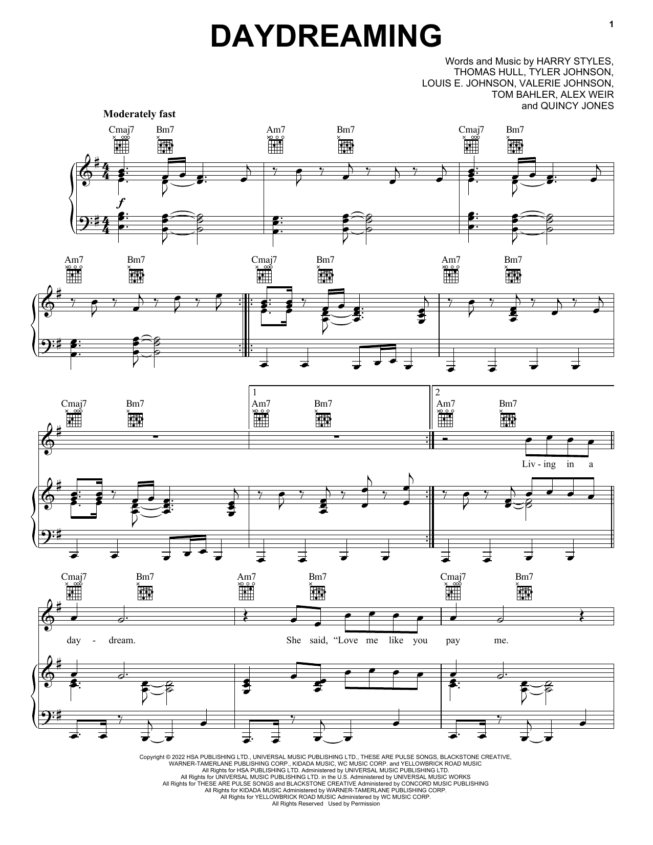 Harry Styles Daydreaming sheet music notes and chords. Download Printable PDF.