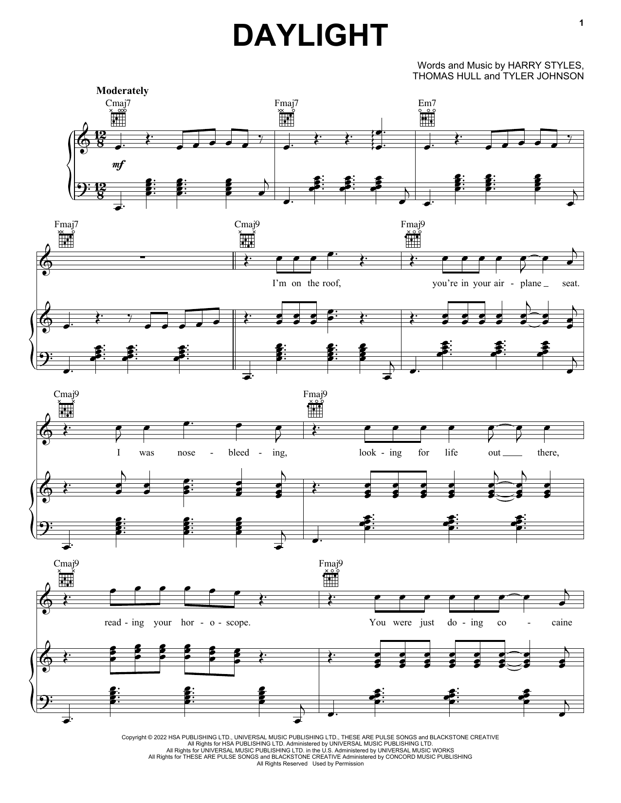 Harry Styles Daylight sheet music notes and chords. Download Printable PDF.