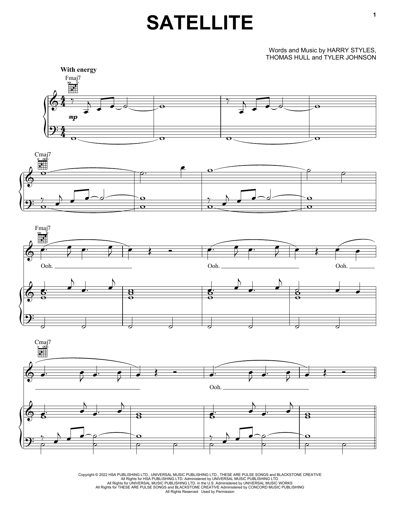 Harry Styles Satellite sheet music notes and chords. Download Printable PDF.