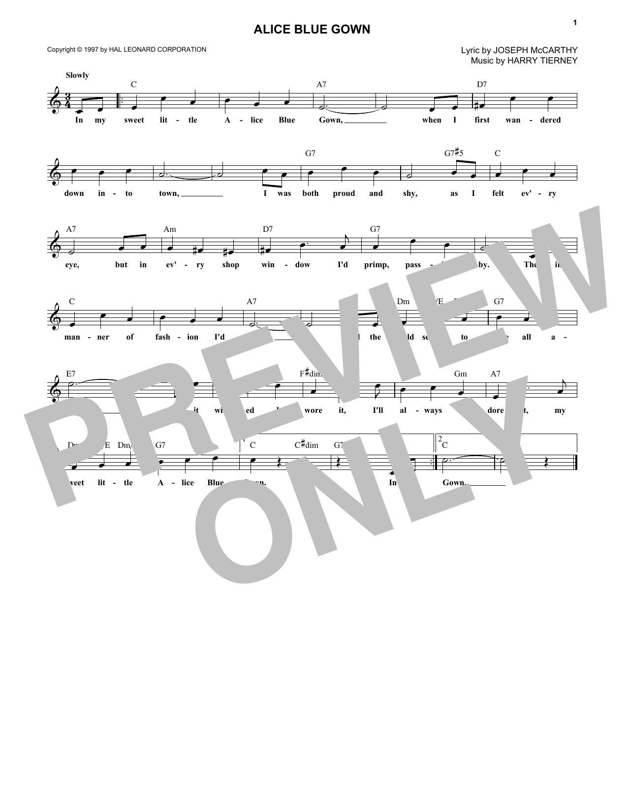 Harry Tierney Alice Blue Gown sheet music notes and chords. Download Printable PDF.