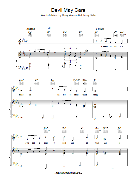 Harry Warren Devil May Care sheet music notes and chords. Download Printable PDF.