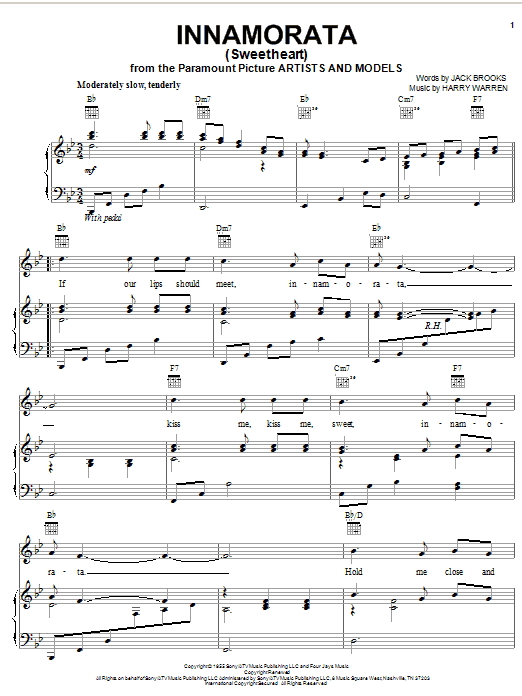 Learn to play Harry Warren Innamorata (Sweetheart) sheet music for Piano, Vocal & Guitar (Right-Hand Melody) in minutes. Harry Warren Innamorata (Sweetheart) sheet music notes and chords