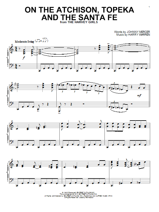 Learn to play Harry Warren On The Atchison, Topeka And The Santa Fe sheet music for Piano Solo in minutes. Harry Warren On The Atchison, Topeka And The Santa Fe sheet music notes and chords. Download Printable PDF.