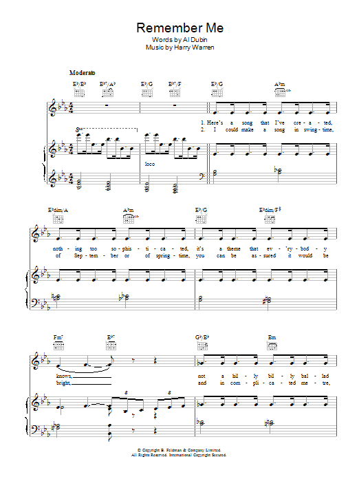 Harry Warren Remember Me sheet music notes and chords. Download Printable PDF.