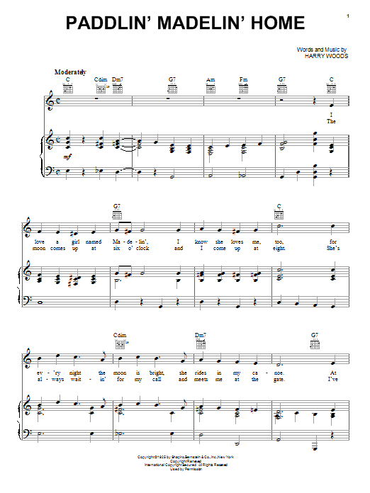 Harry Woods Paddlin' Madelin' Home sheet music notes and chords. Download Printable PDF.