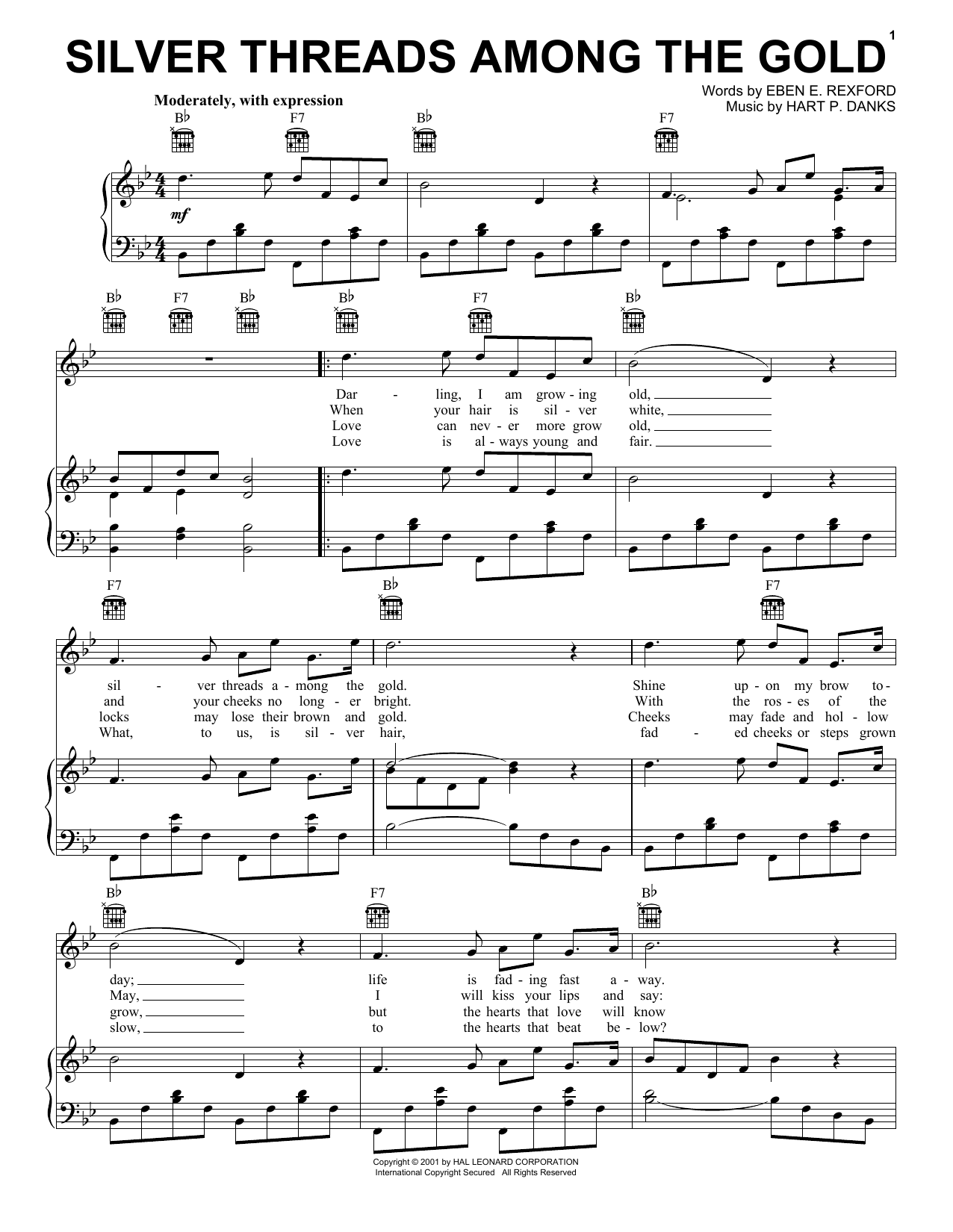Learn to play Hart P. Danks Silver Threads Among The Gold sheet music for Easy Piano in minutes. Hart P. Danks Silver Threads Among The Gold sheet music notes and chords. Download Printable PDF.