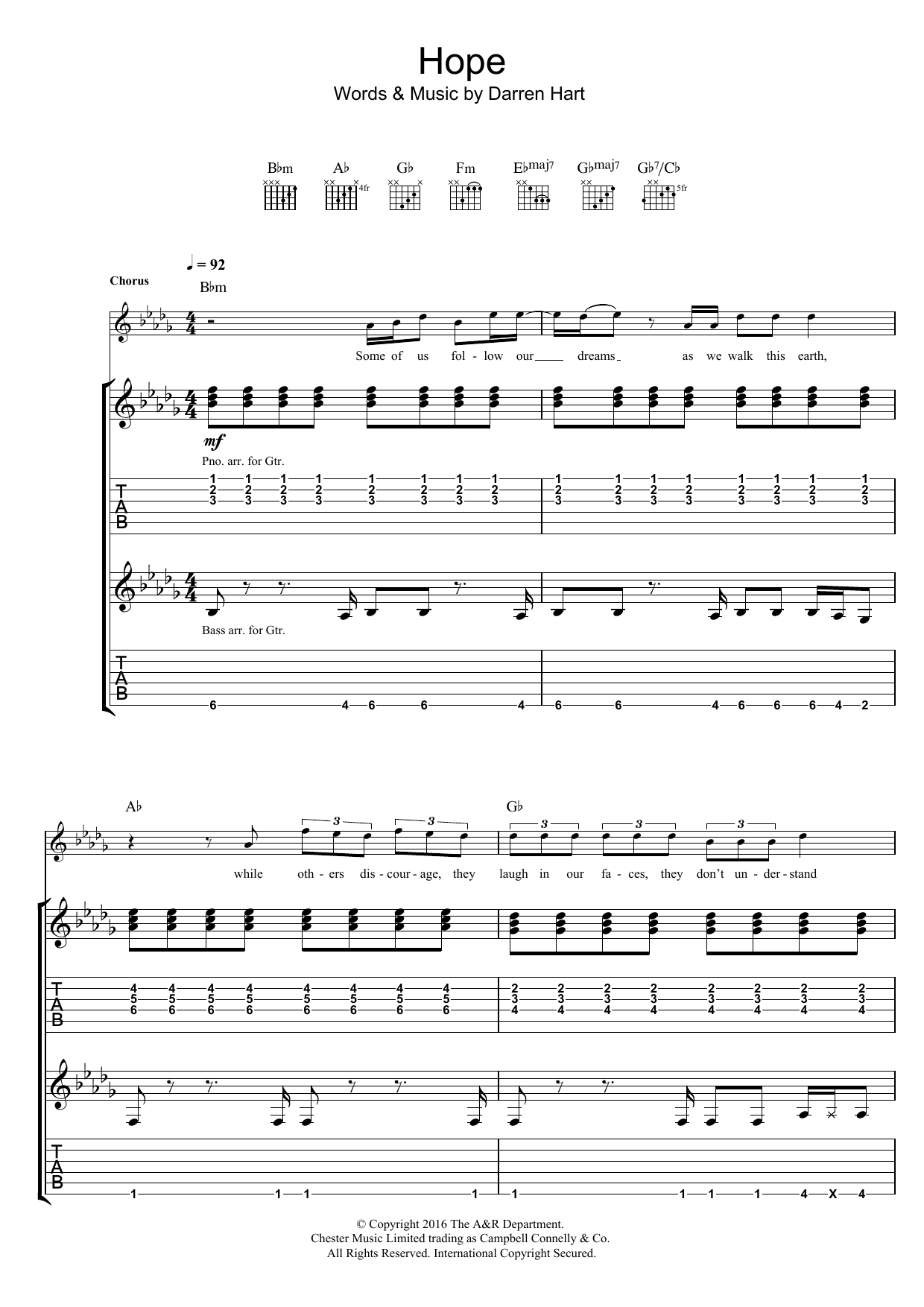 Harts Hope sheet music notes and chords. Download Printable PDF.