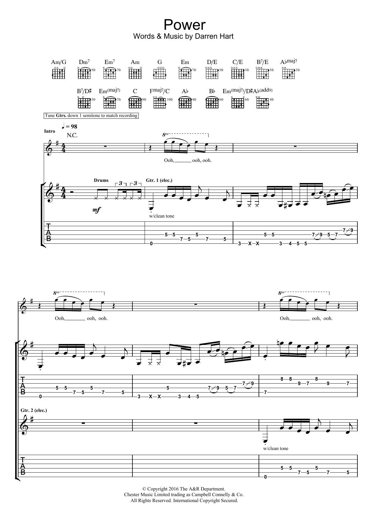 Harts Power sheet music notes and chords. Download Printable PDF.