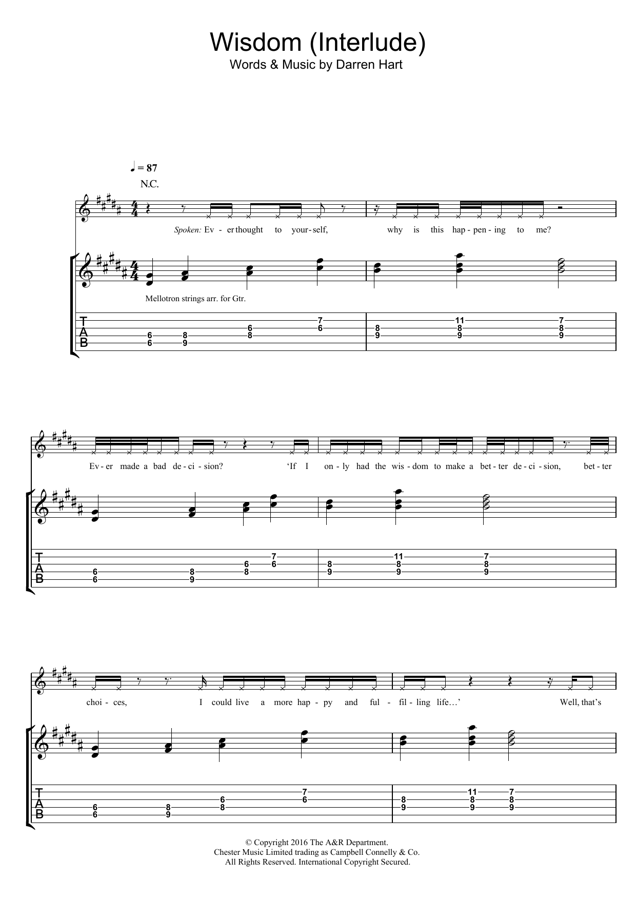 Harts Wisdom sheet music notes and chords. Download Printable PDF.