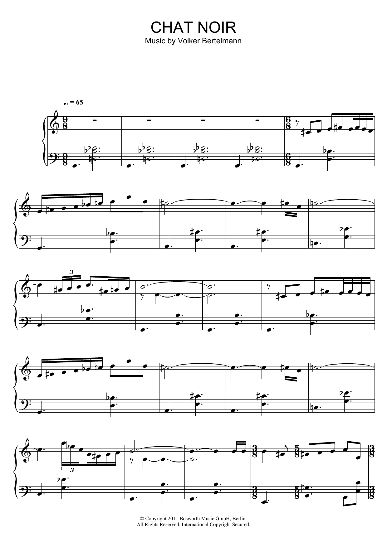 Hauschka Chat Noir sheet music notes and chords. Download Printable PDF.