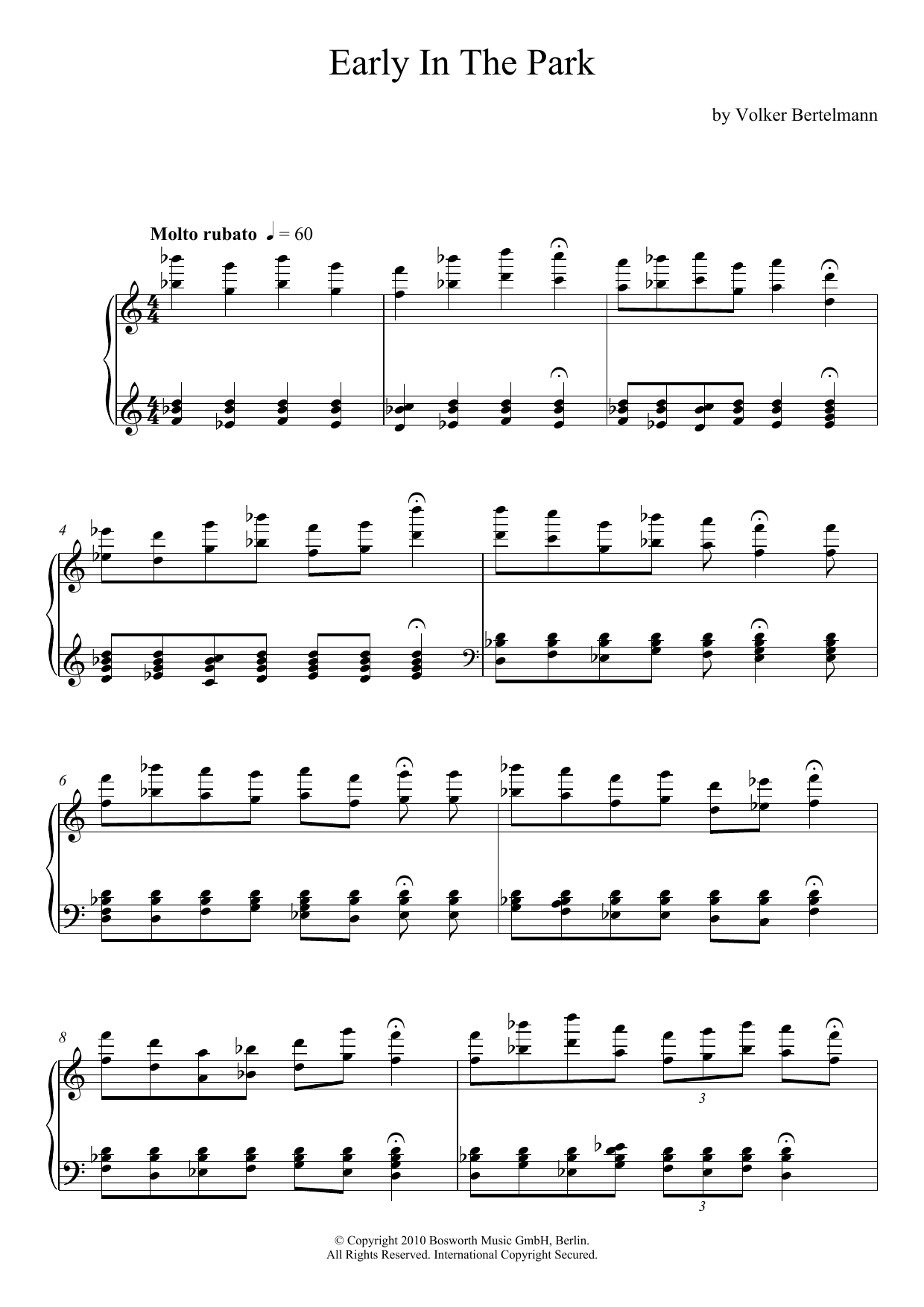 Hauschka Early In The Park sheet music notes and chords. Download Printable PDF.