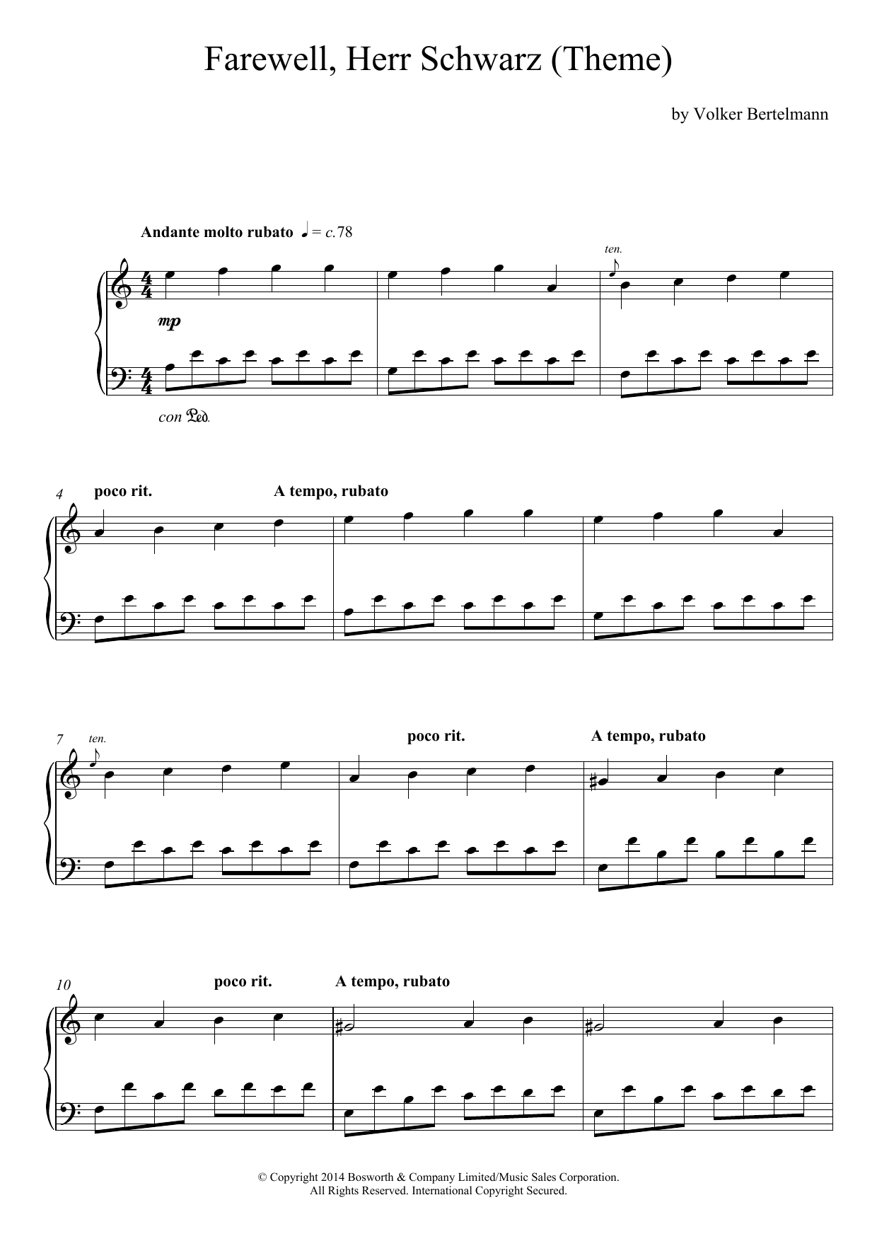 Learn to play Hauschka Farewell, Herr Schwarz (Theme) sheet music for Piano Solo in minutes. Price: 7.8900$ Hauschka Farewell, Herr Schwarz (Theme) sheet music notes and chords. Download Printable PDF.