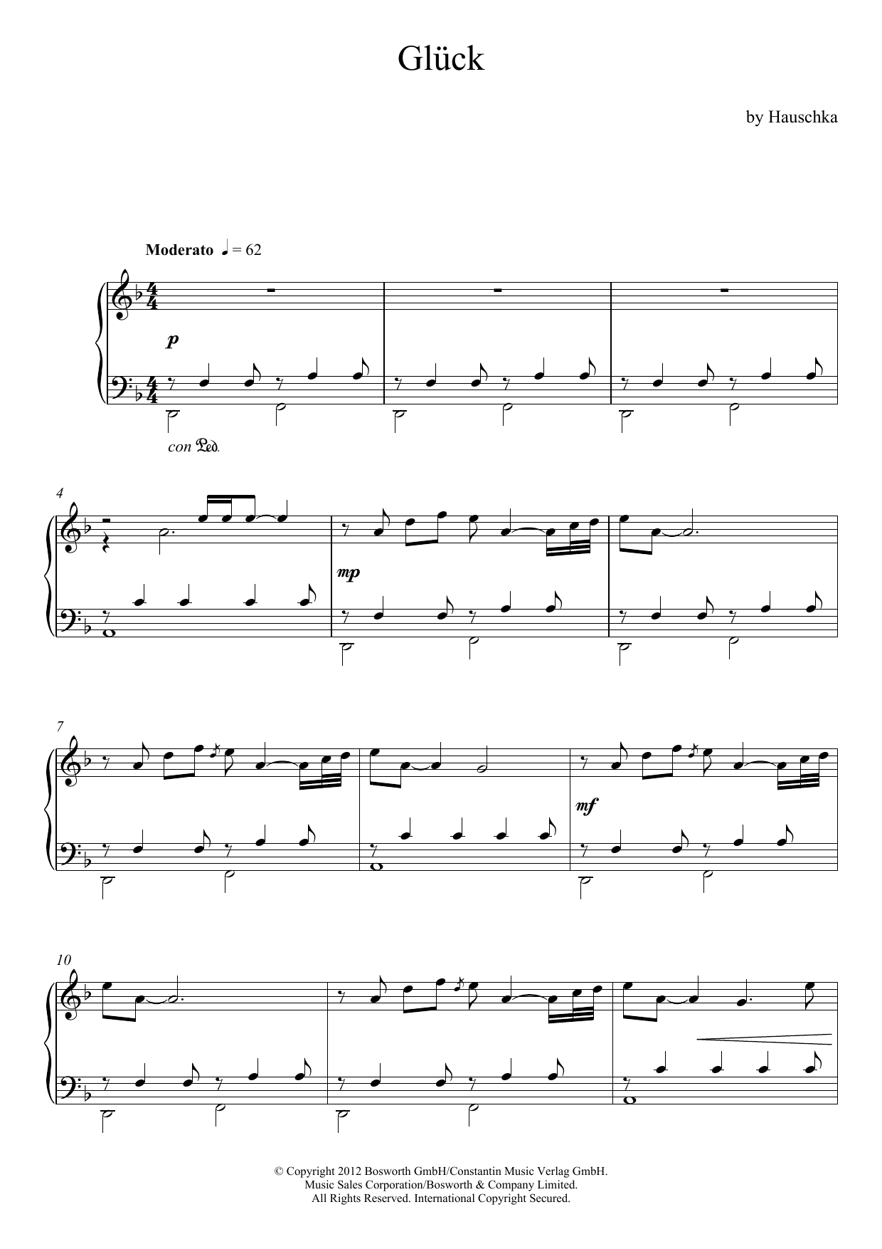 Hauschka Gluck (Theme) sheet music notes and chords. Download Printable PDF.