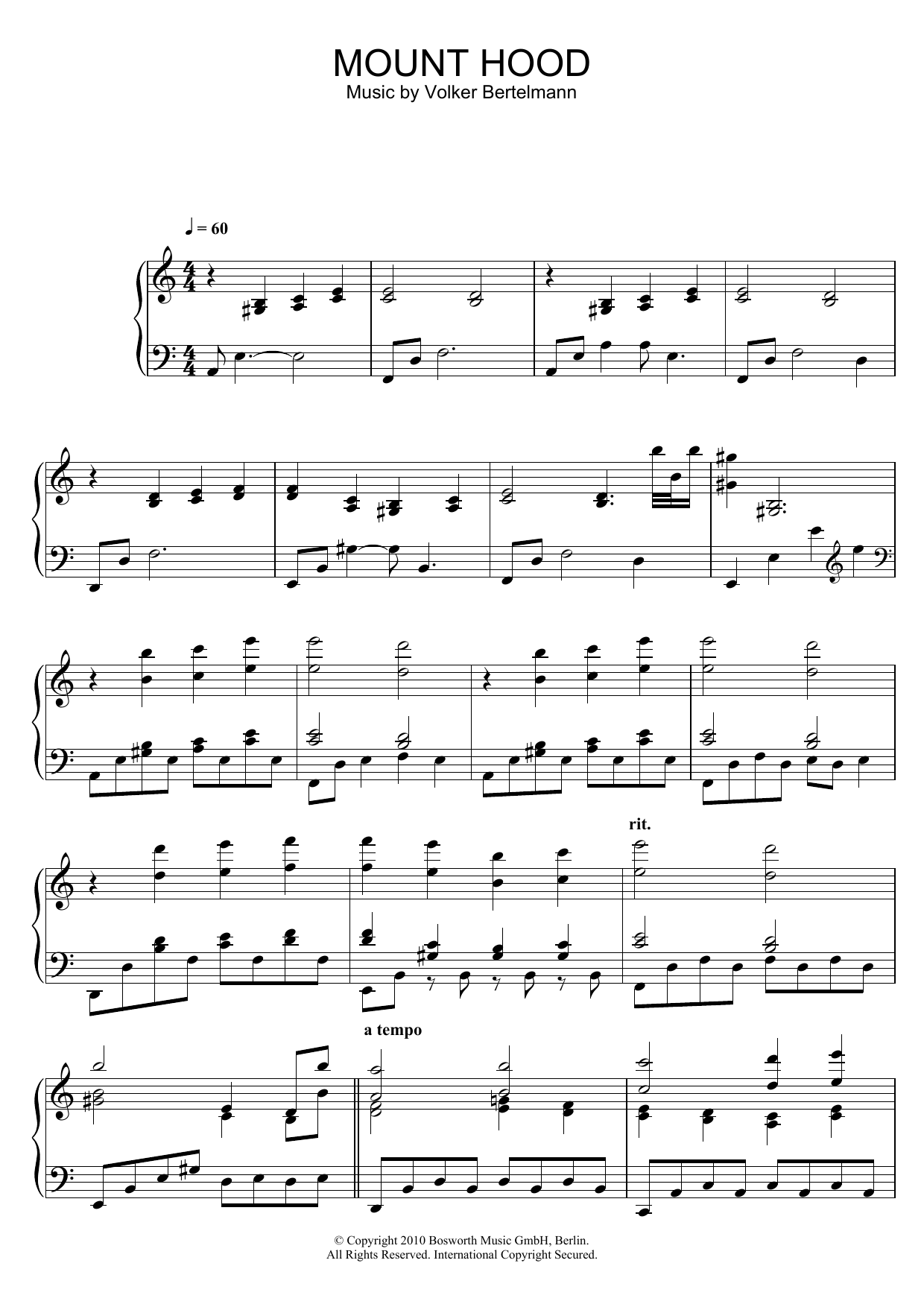 Learn to play Hauschka Mount Hood sheet music for Piano Solo in minutes. Hauschka Mount Hood sheet music notes and chords. Download Printable PDF.