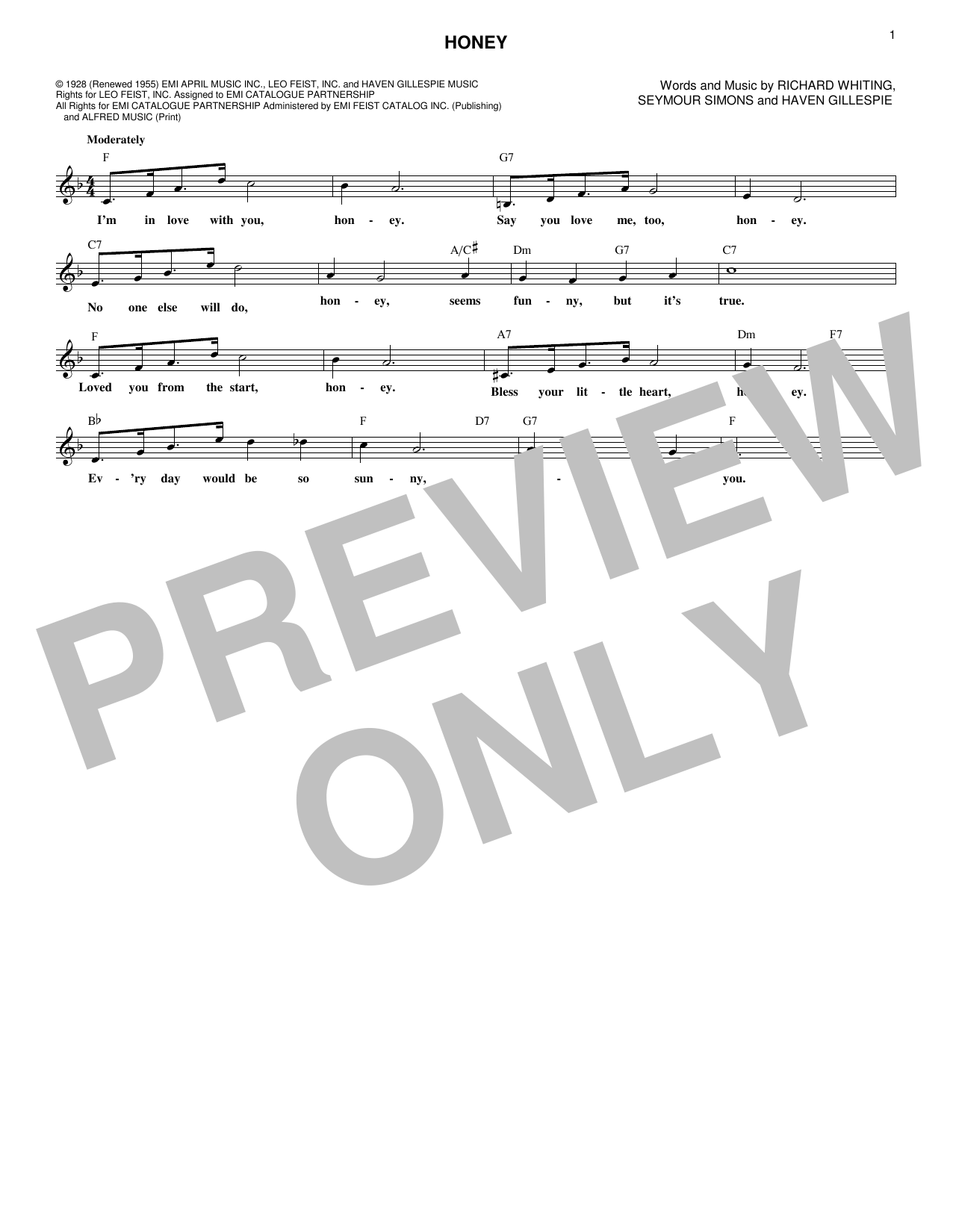 Haven Gillespie Honey sheet music notes and chords. Download Printable PDF.