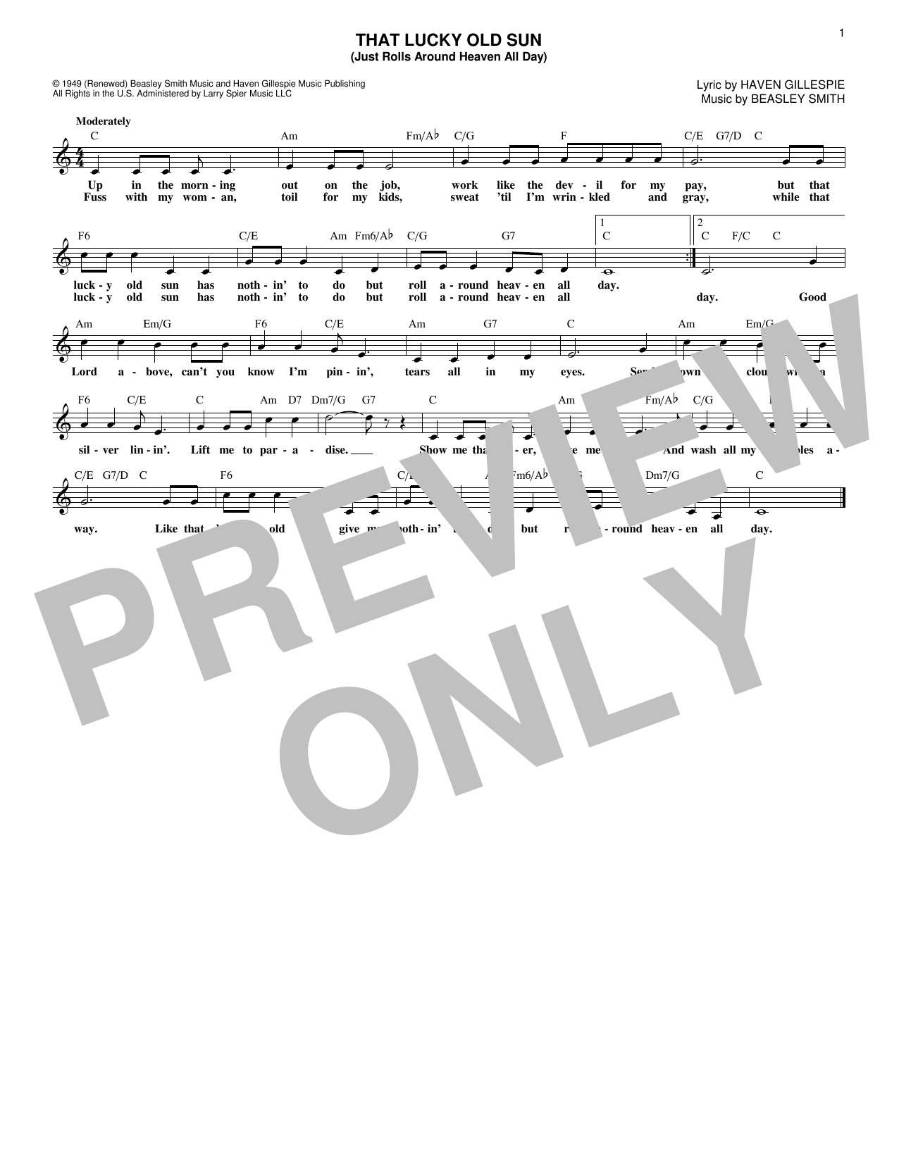Learn to play Haven Gillespie That Lucky Old Sun sheet music for Lead Sheet / Fake Book in minutes. Price: 5.9900$ Haven Gillespie That Lucky Old Sun sheet music notes and chords arranged for Lead Sheet / Fake Book