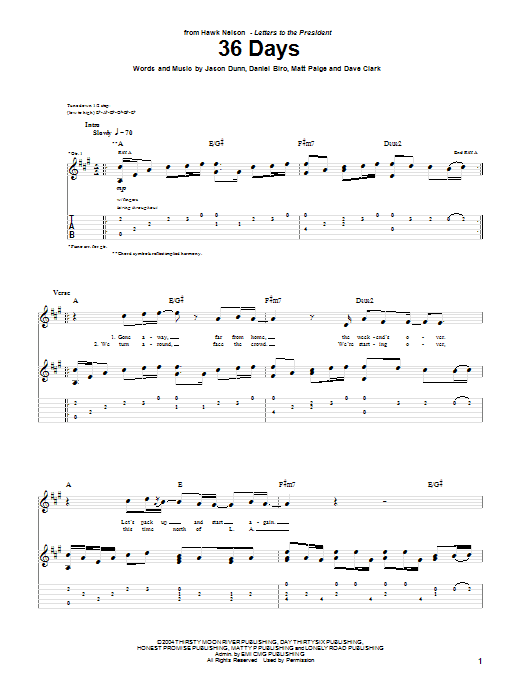 Hawk Nelson 36 Days sheet music notes and chords. Download Printable PDF.