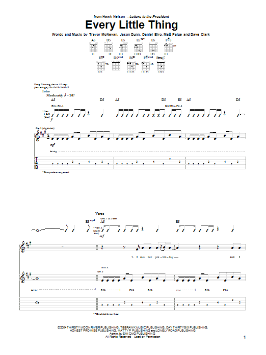 Hawk Nelson Every Little Thing sheet music notes and chords. Download Printable PDF.