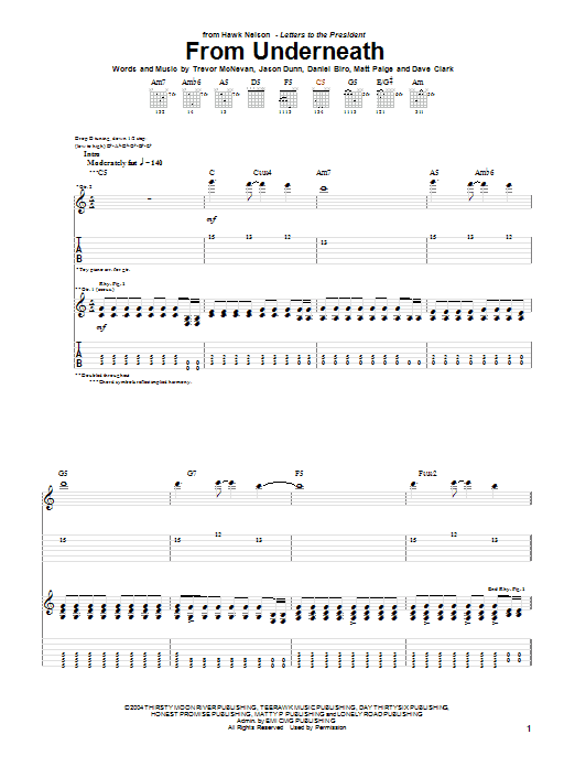 Hawk Nelson From Underneath sheet music notes and chords. Download Printable PDF.