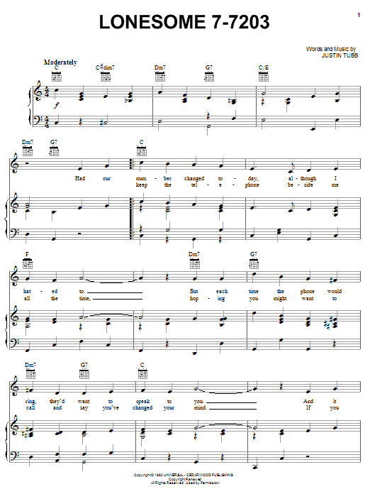 Hawkshaw Hawkins Lonesome 7-7203 sheet music notes and chords. Download Printable PDF.