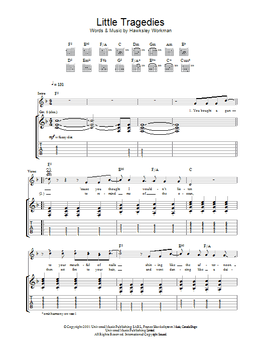 Hawksley Workman Little Tragedies sheet music notes and chords. Download Printable PDF.