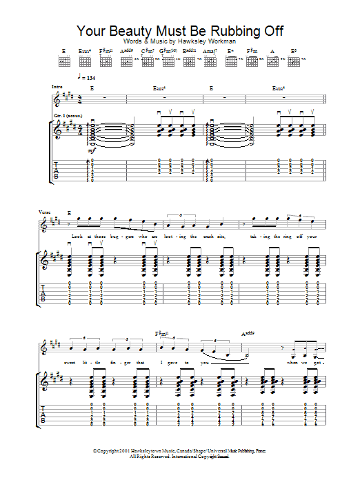 Learn to play Hawksley Workman Your Beauty Must Be Rubbing Off sheet music for Guitar Chords/Lyrics in minutes. Hawksley Workman Your Beauty Must Be Rubbing Off sheet music notes and chords. Download Printable PDF.