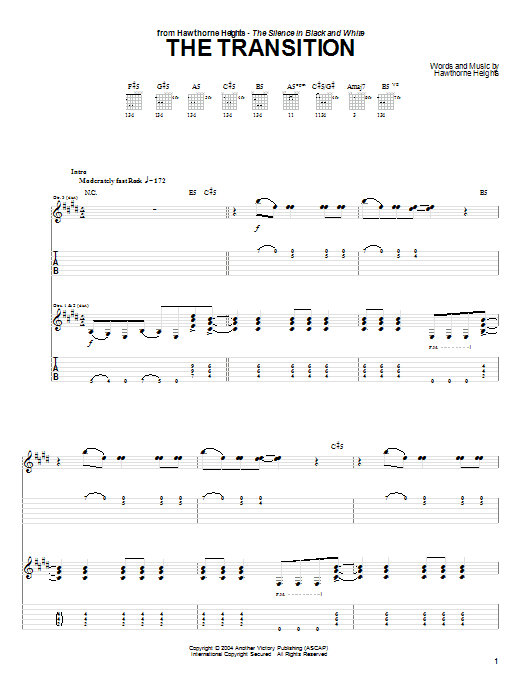 Hawthorne Heights The Transition sheet music notes and chords. Download Printable PDF.