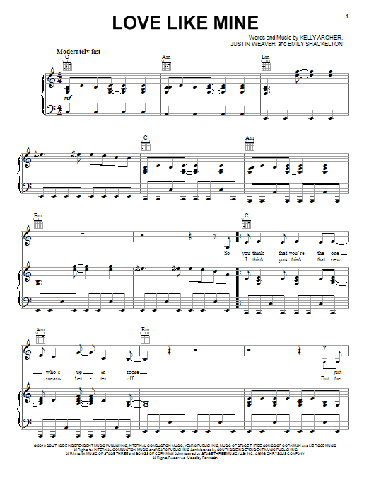 Hayden Panettiere Love Like Mine (from the TV series 'Nashville') sheet music notes and chords. Download Printable PDF.