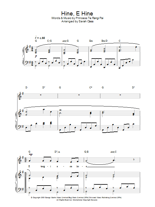 Hayley Westenra Hine, E Hine sheet music notes and chords. Download Printable PDF.