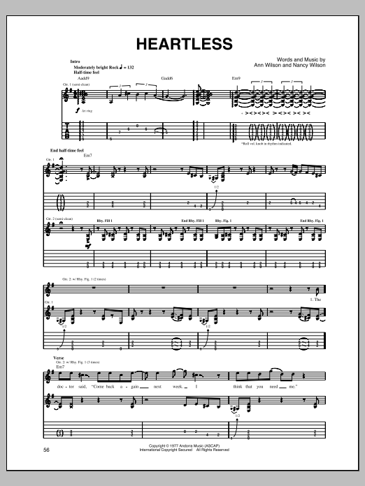 Heart Heartless sheet music notes and chords. Download Printable PDF.