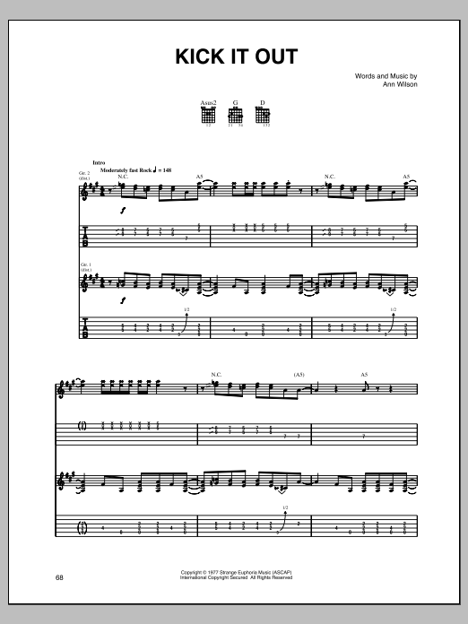 Heart Kick It Out Sheet Music Pdf Notes Chords Rock Score Guitar Tab Download Printable Sku 870