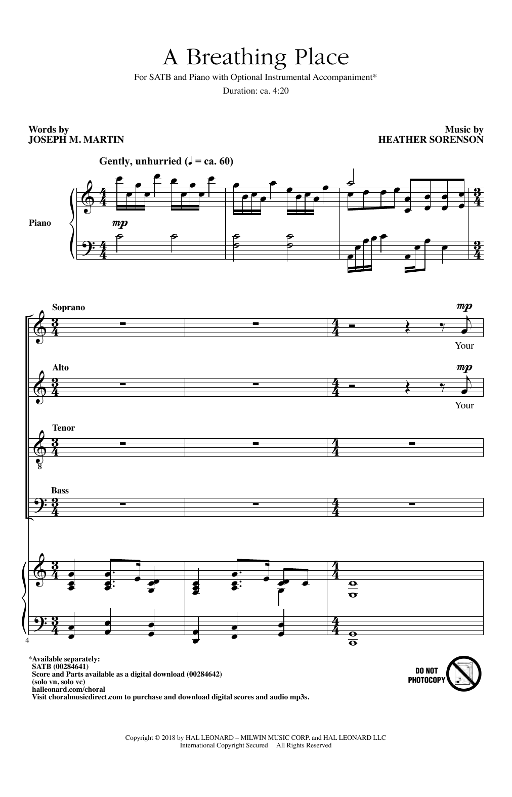 Heather Sorenson A Breathing Place sheet music notes and chords. Download Printable PDF.