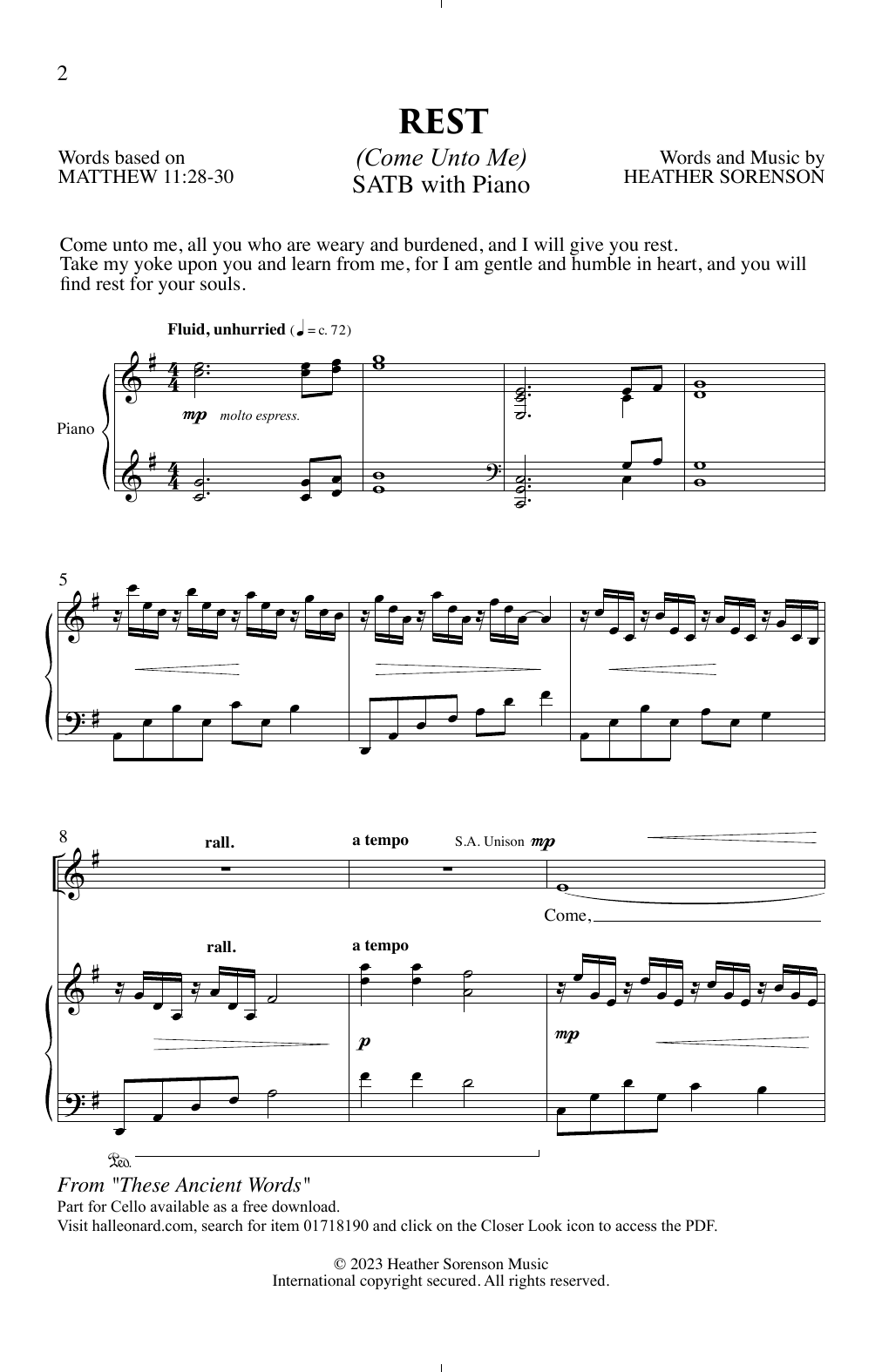 Heather Sorenson Rest sheet music notes and chords arranged for SATB Choir