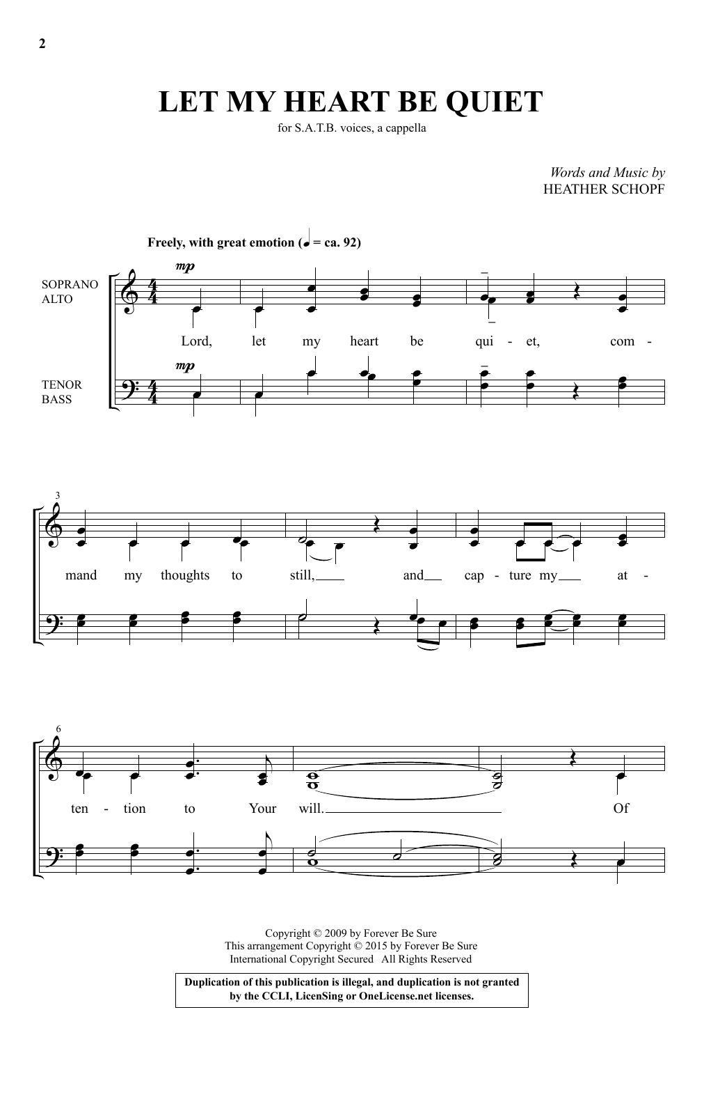 Learn to play Heather Schopf Let My Heart Be Quiet sheet music for SATB Choir in minutes. Price: 3.9900$ Heather Schopf Let My Heart Be Quiet sheet music notes and chords arranged for SATB Choir