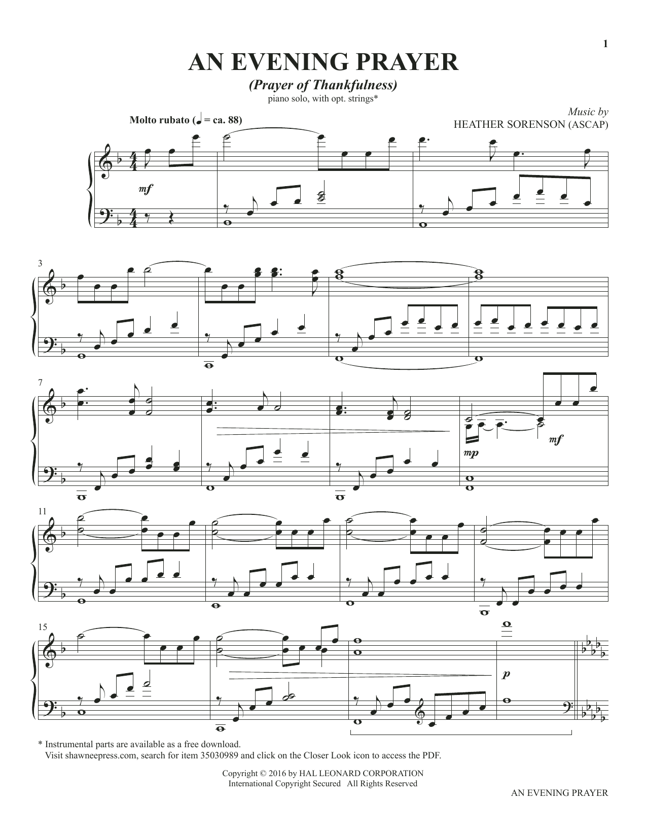 Learn to play Heather Sorenson An Evening Prayer (from The Prayer Project) sheet music for Piano Solo in minutes. Price: 7.8900$ Heather Sorenson An Evening Prayer (from The Prayer Project) sheet music notes and chords arranged for Piano Solo