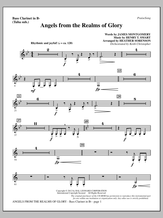 Learn to play Heather Sorenson Angels From The Realms Of Glory - Bass Clarinet (sub. Tuba) sheet music for Choir Instrumental Pak in minutes. Price: 8.9900$ Heather Sorenson Angels From The Realms Of Glory - Bass Clarinet (sub. Tuba) sheet music notes and chords arranged for Choir Instrumental Pak