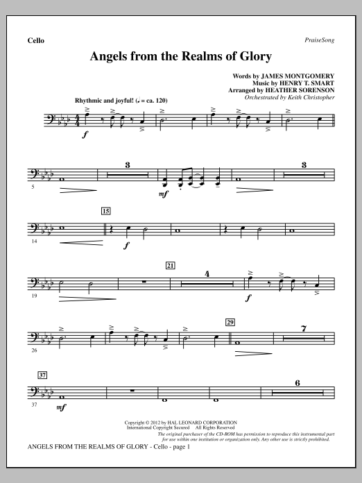 Learn to play Heather Sorenson Angels From The Realms Of Glory - Cello sheet music for Choir Instrumental Pak in minutes. Price: 8.9900$ Heather Sorenson Angels From The Realms Of Glory - Cello sheet music notes and chords arranged for Choir Instrumental Pak