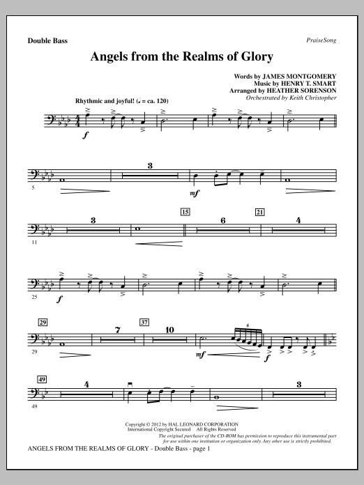 Learn to play Heather Sorenson Angels From The Realms Of Glory - Double Bass sheet music for Choir Instrumental Pak in minutes. Price: 8.9900$ Heather Sorenson Angels From The Realms Of Glory - Double Bass sheet music notes and chords arranged for Choir Instrumental Pak