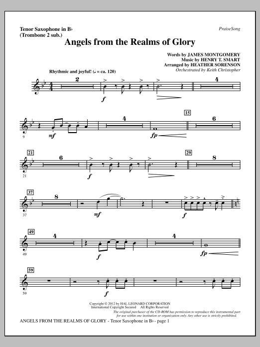 Learn to play Heather Sorenson Angels From The Realms Of Glory - Tenor Sax (sub. Tbn 2) sheet music for Choir Instrumental Pak in minutes. Price: 8.9900$ Heather Sorenson Angels From The Realms Of Glory - Tenor Sax (sub. Tbn 2) sheet music notes and chords arranged for Choir Instrumental Pak