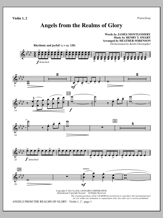 Learn to play Heather Sorenson Angels From The Realms Of Glory - Violin 1, 2 sheet music for Choir Instrumental Pak in minutes. Price: 8.9900$ Heather Sorenson Angels From The Realms Of Glory - Violin 1, 2 sheet music notes and chords arranged for Choir Instrumental Pak
